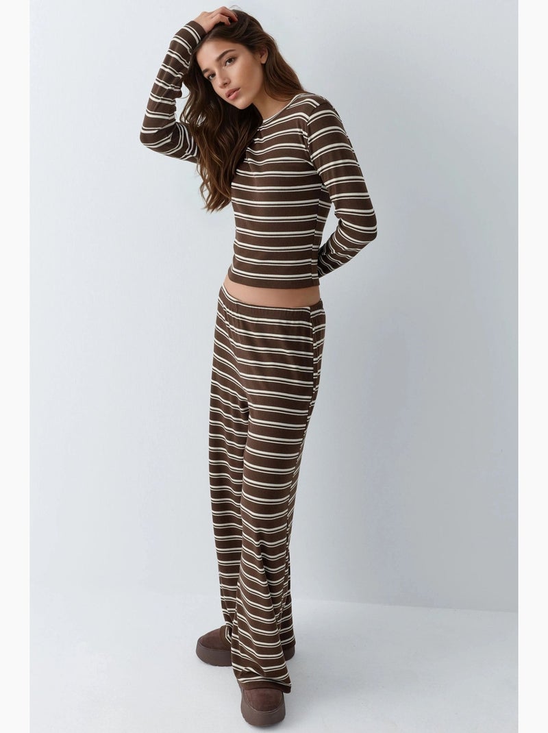 Co-ord set a due pezzi a righe con pantaloni a gamba ampia hiccup Marrone chiaro - Kiabi