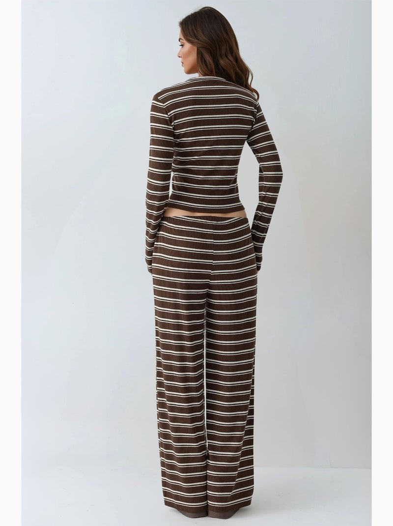 Co-ord set a due pezzi a righe con pantaloni a gamba ampia hiccup Marrone chiaro - Kiabi