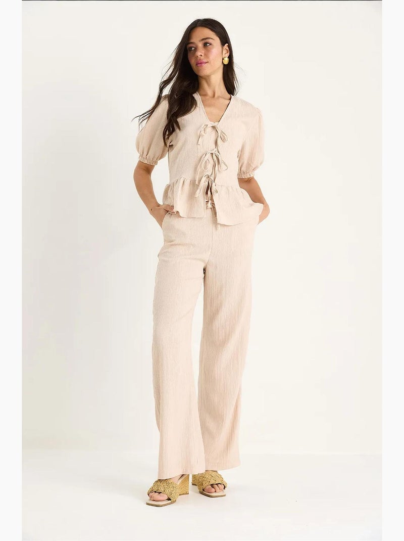 Co-ord testurizzato a due pezzi con scollo a v lucci Beige argilla - Kiabi