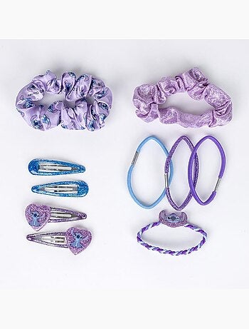 Cofanetto capelli bambino Stitch blu e viola : 10 accessori