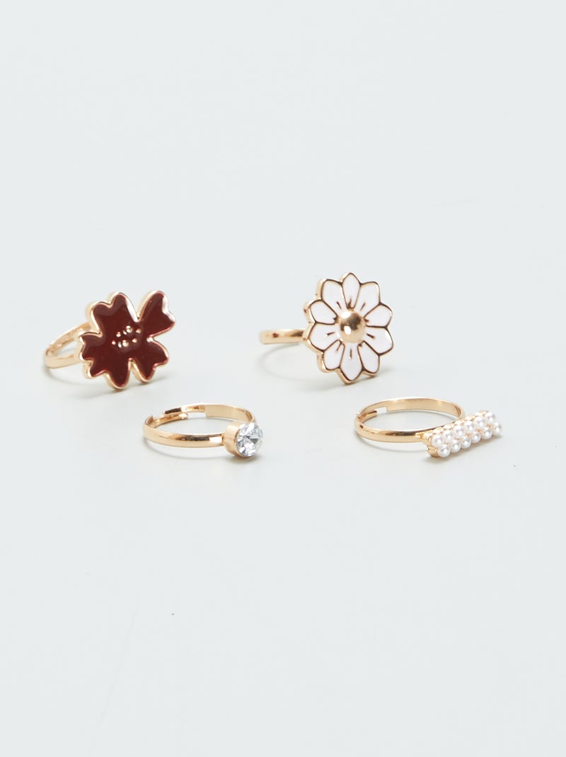 Cofanetto con 4 anelli fantasia ROSA - Kiabi