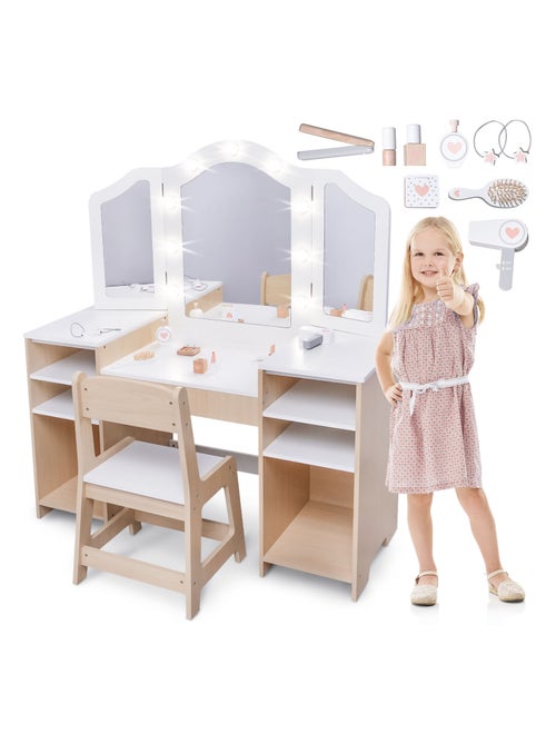 Coiffeuse in legno per bambini con LED e accessori trucco - Kiabi