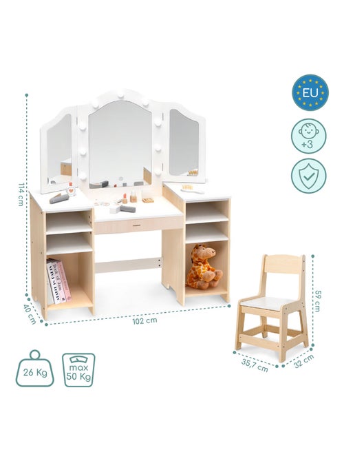 Coiffeuse in legno per bambini con LED e accessori trucco - Kiabi