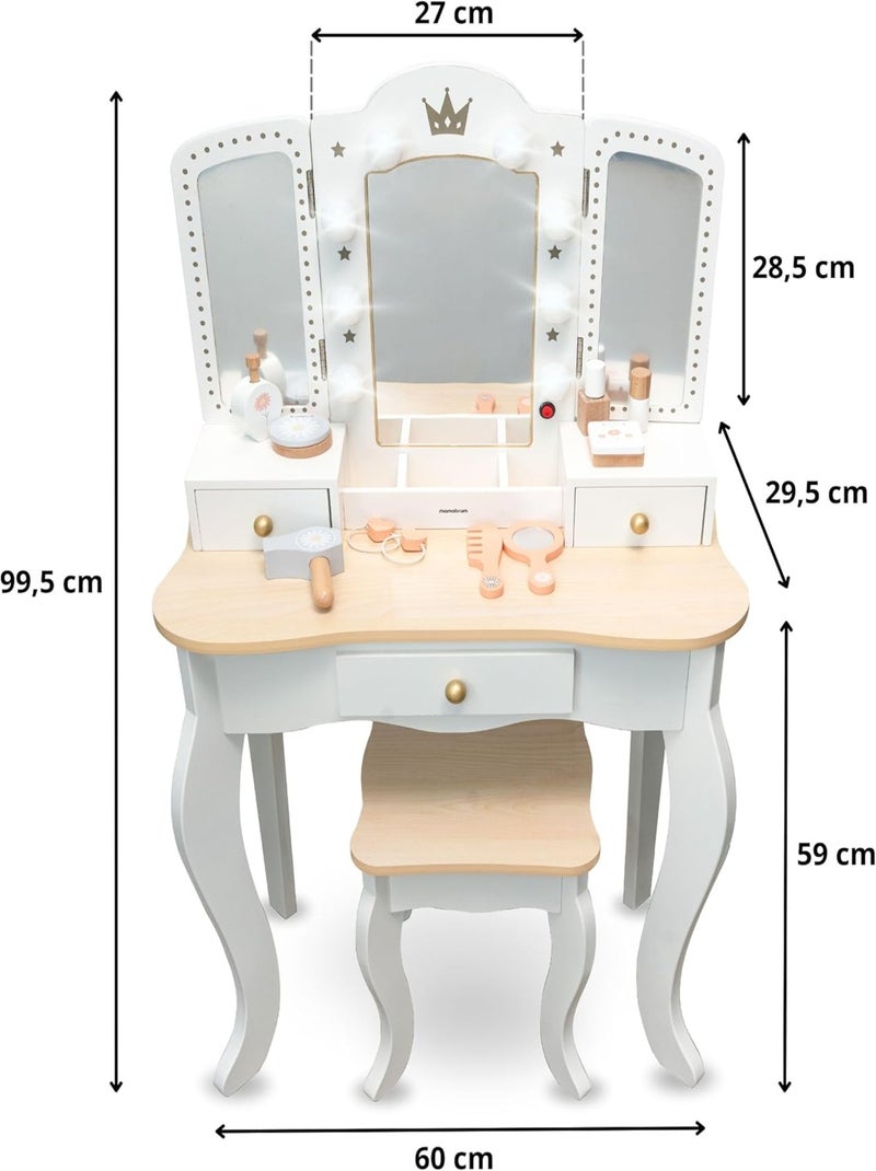 Coiffeuse in legno XXL con LED, sgabello e accessori per bambina N/D - Kiabi