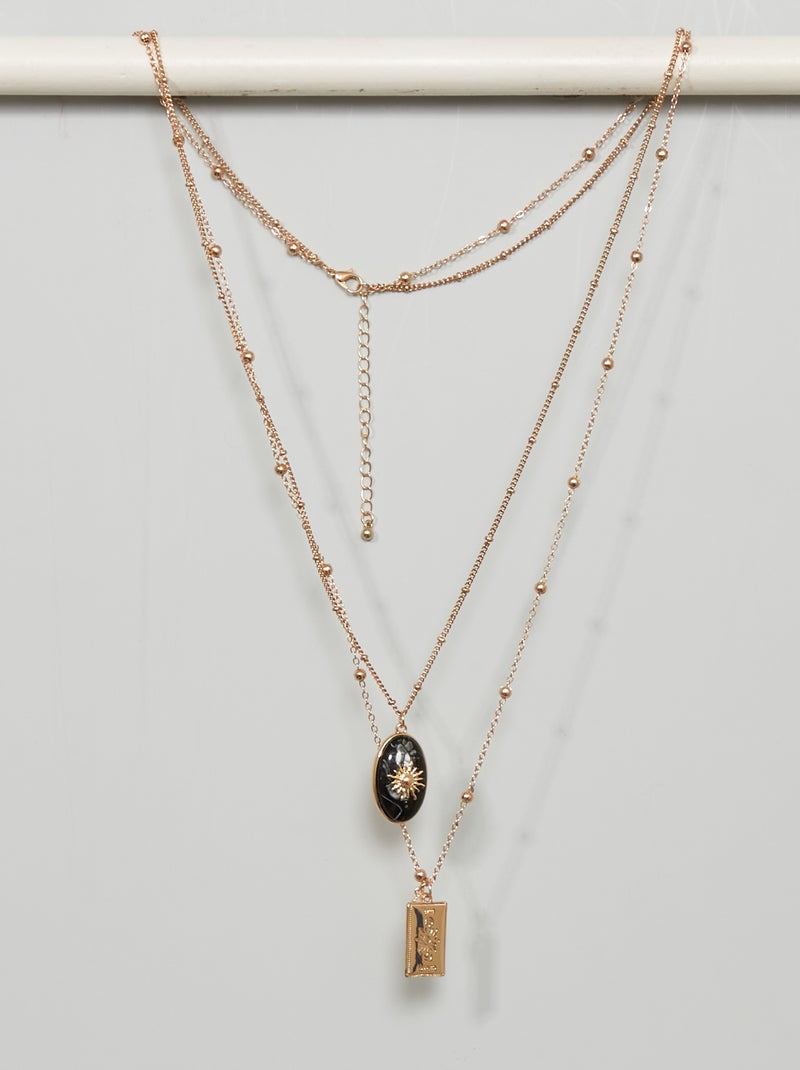 Collana lunga a doppio filo con pietra e medaglia dorato - Kiabi