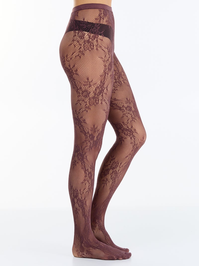 Collant a fiori effetto pizzo Marrone - Kiabi