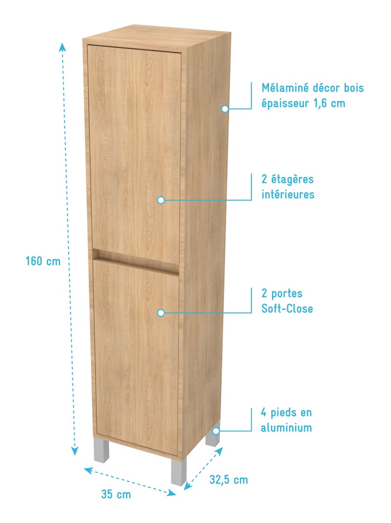 Colonna bagno a 2 ante Beige chiaro - Kiabi