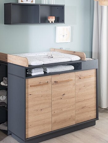 Comò fasciatoio 3 ante e vani aperti decor rovere "Roba Lenn