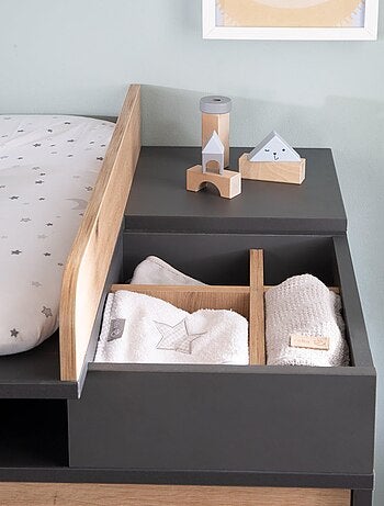 Comò fasciatoio 3 ante e vani aperti decor rovere "Roba Lenn