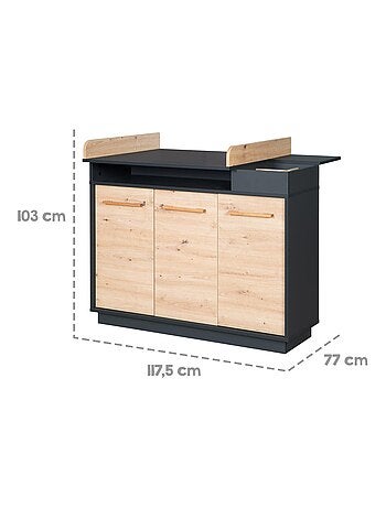 Comò fasciatoio 3 ante e vani aperti decor rovere "Roba Lenn