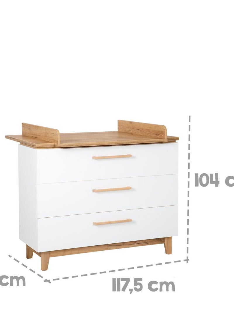 Comò fasciatoio evolutivo 3 cassetti effetto rovere – ROBA "Finn" Bianco - Kiabi
