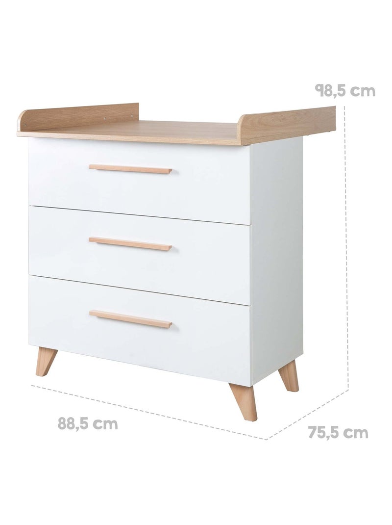 Comò fasciatoio evolutivo 3 cassetti "Roba Leon" Bianco/Legno - Kiabi
