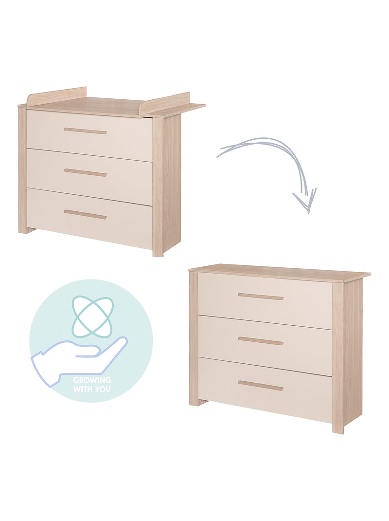 Comò fasciatoio evolutivo 3 cassetti "Roba Momo" Beige conchiglia - Kiabi