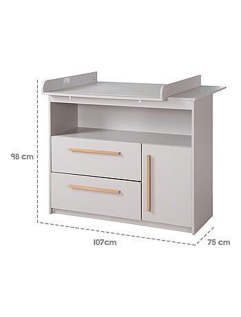 Comò fasciatoio Lea – piano amovibile – maniglie in legno massello – grigio chiaro