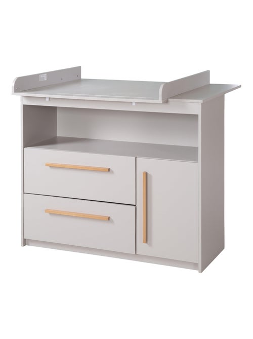 Comò fasciatoio Lea – piano amovibile – maniglie in legno massello – grigio chiaro - Kiabi