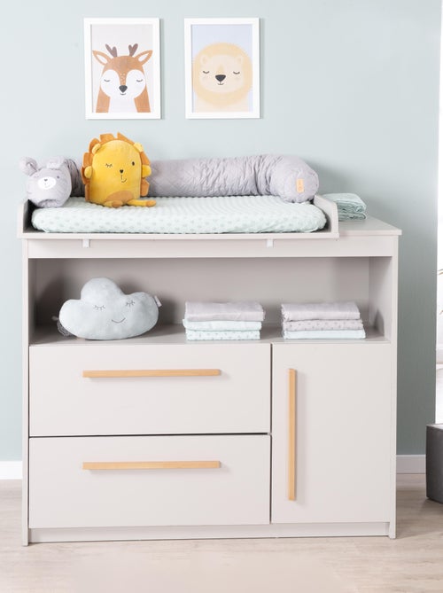 Comò fasciatoio Lea – piano amovibile – maniglie in legno massello – grigio chiaro - Kiabi