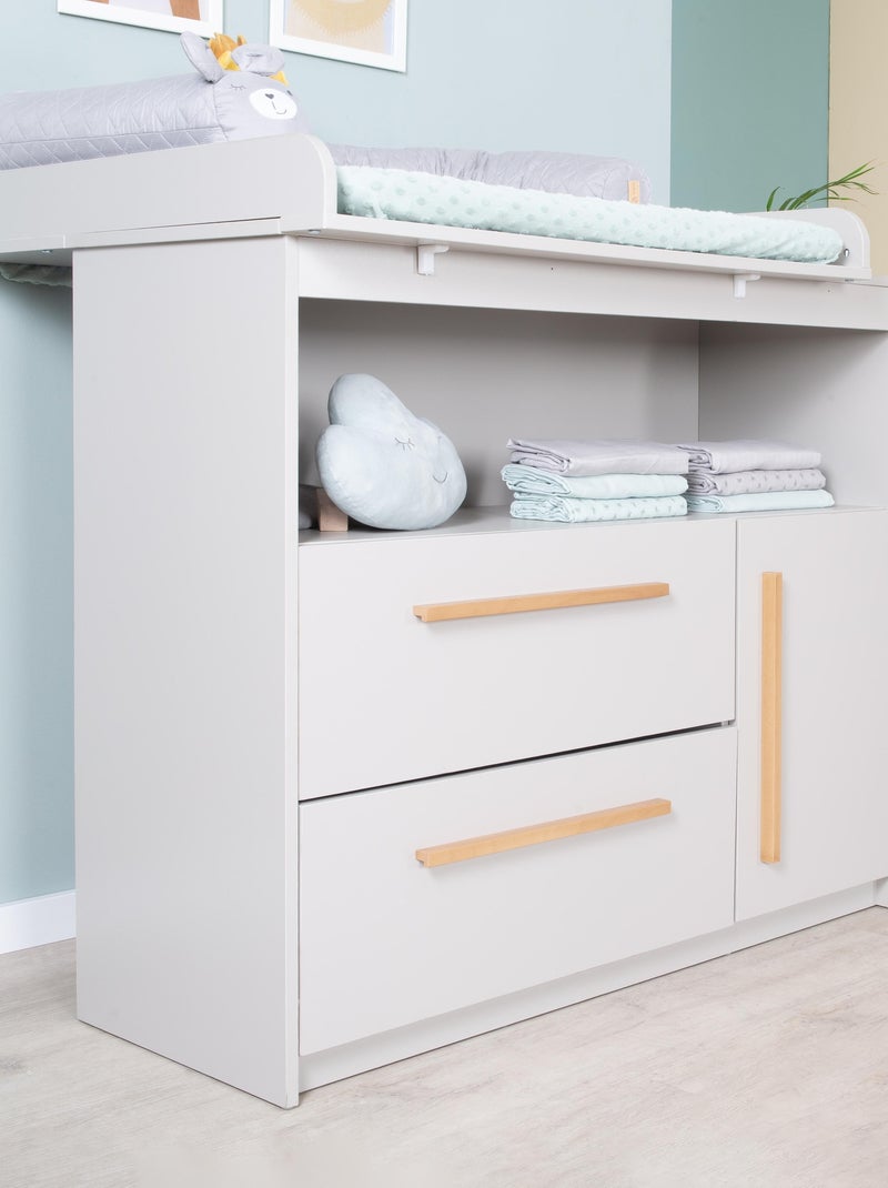 Comò fasciatoio Lea – piano amovibile – maniglie in legno massello – grigio chiaro Grigio - Kiabi