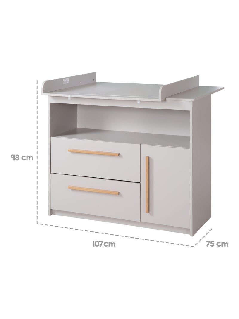 Comò fasciatoio Lea – piano amovibile – maniglie in legno massello – grigio chiaro Grigio - Kiabi