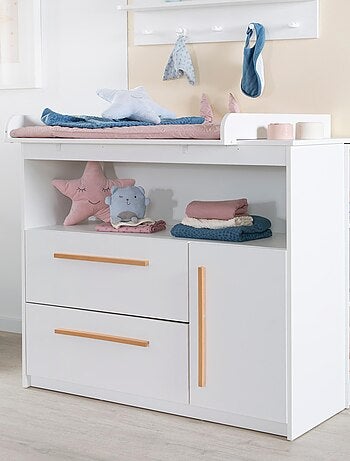 Comò fasciatoio Lilo – piano amovibile – maniglie in legno massello – bianco