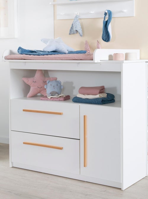 Comò fasciatoio Lilo – piano amovibile – maniglie in legno massello – bianco - Kiabi