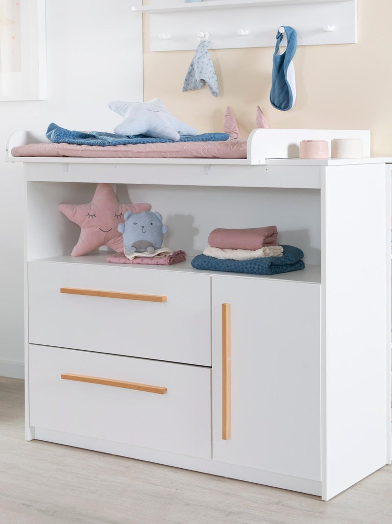 Comò fasciatoio Lilo – piano amovibile – maniglie in legno massello – bianco Bianco - Kiabi