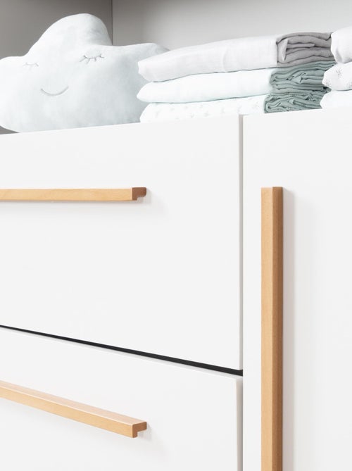 Comò fasciatoio Lilo – piano amovibile – maniglie in legno massello – bianco - Kiabi