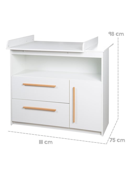 Comò fasciatoio Lilo – piano amovibile – maniglie in legno massello – bianco - Kiabi