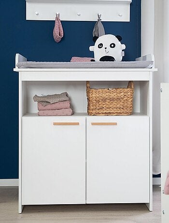 Comò fasciatoio minimalista 2 ante con maniglie in legno massello "Roba Anton