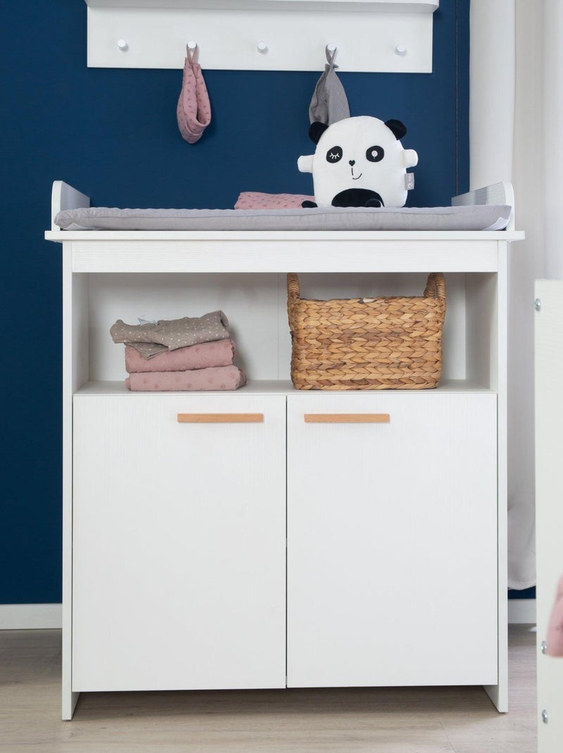 Comò fasciatoio minimalista 2 ante con maniglie in legno massello "Roba Anton" Bianco - Kiabi