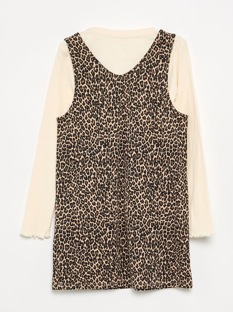 Completo 2 pezzi - Abito + T-shirt a maniche lunghe Beige - Kiabi