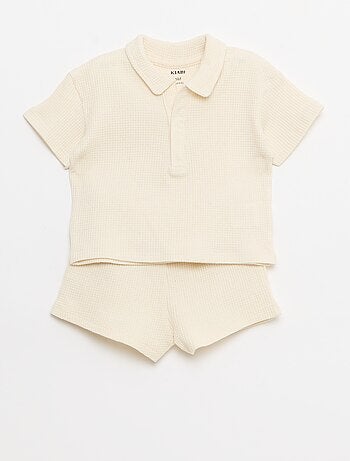 Completo 2 pezzi - polo + shorts in maglia waffle