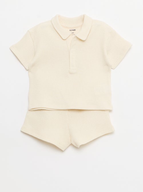 Completo 2 pezzi - polo + shorts in maglia waffle - Kiabi Completo 2 pezzi - polo + shorts in maglia waffle - Kiabi