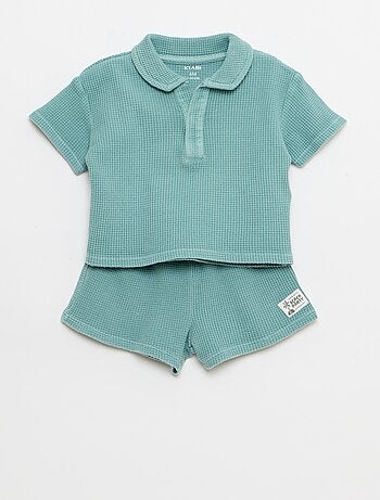 Completo 2 pezzi - polo + shorts in maglia waffle