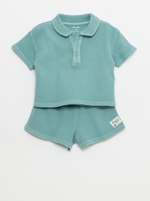 Completo 2 pezzi - polo + shorts in maglia waffle - Kiabi Completo 2 pezzi - polo + shorts in maglia waffle - Kiabi