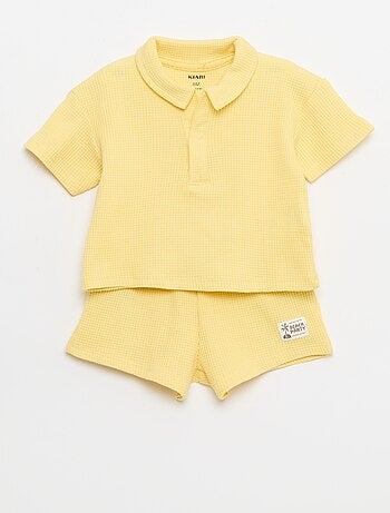 Completo 2 pezzi - polo + shorts in maglia waffle