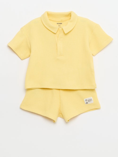Completo 2 pezzi - polo + shorts in maglia waffle - Kiabi Completo 2 pezzi - polo + shorts in maglia waffle - Kiabi