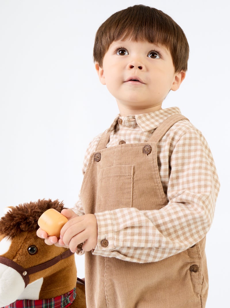 Completo 2 pezzi - Salopette lunga + Camicia a maniche lunghe Beige - Kiabi