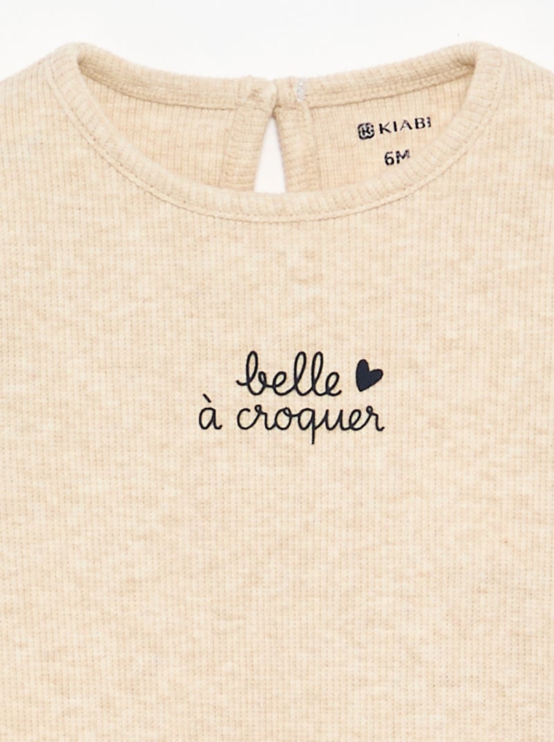 Completo 2 pezzi - T-shirt a maniche lunghe + leggings Beige - Kiabi