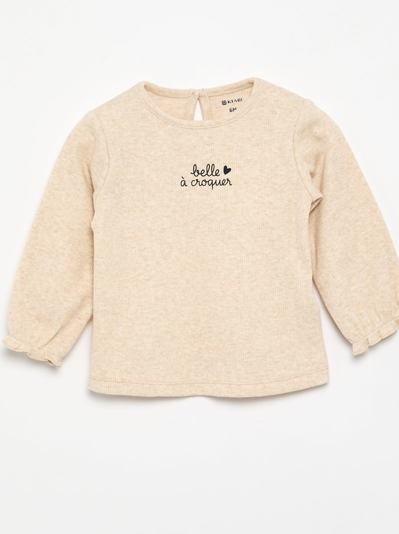 Completo 2 pezzi - T-shirt a maniche lunghe + leggings Beige - Kiabi