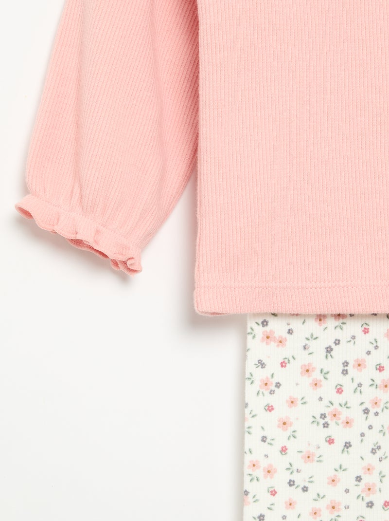 Completo 2 pezzi - T-shirt a maniche lunghe + leggings Rosa - Kiabi