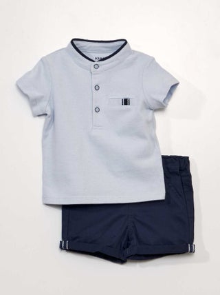 Completo 2 pezzi - T-shirt stile polo + shorts in twill