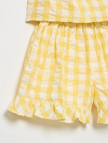 Completo 2 pezzi blusa e shorts con volant