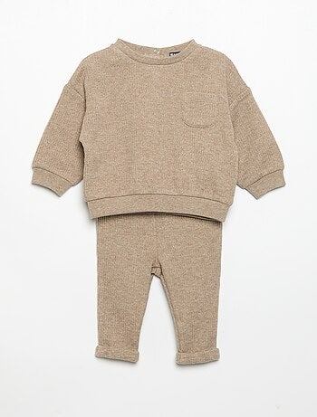 Completo 2 pezzi in maglia a costine - Felpa + pantaloni