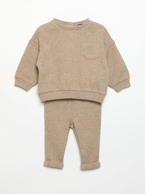 Completo 2 pezzi in maglia a costine - Felpa + pantaloni - Kiabi