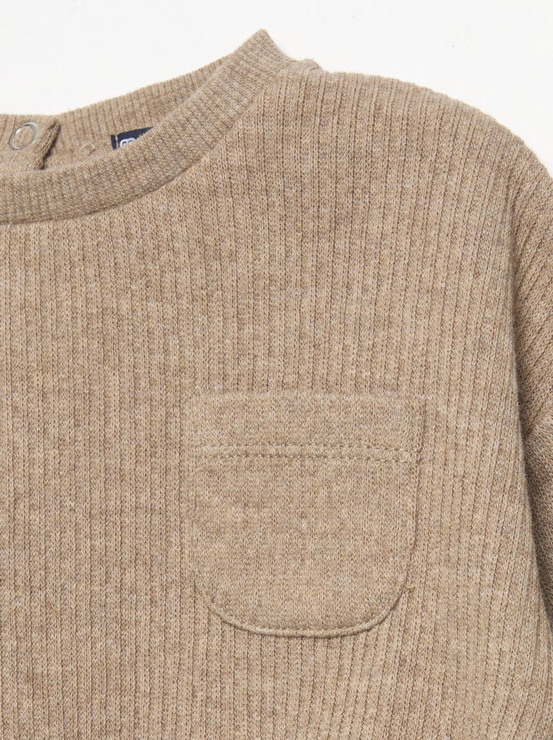 Completo 2 pezzi in maglia a costine - Felpa + pantaloni Beige - Kiabi