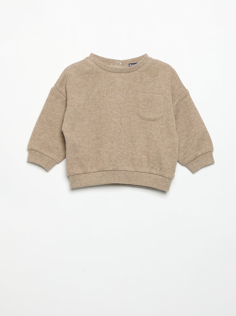 Completo 2 pezzi in maglia a costine - Felpa + pantaloni Beige - Kiabi