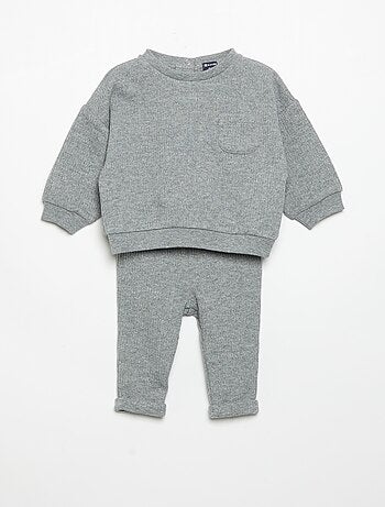 Completo 2 pezzi in maglia a costine - Felpa + pantaloni