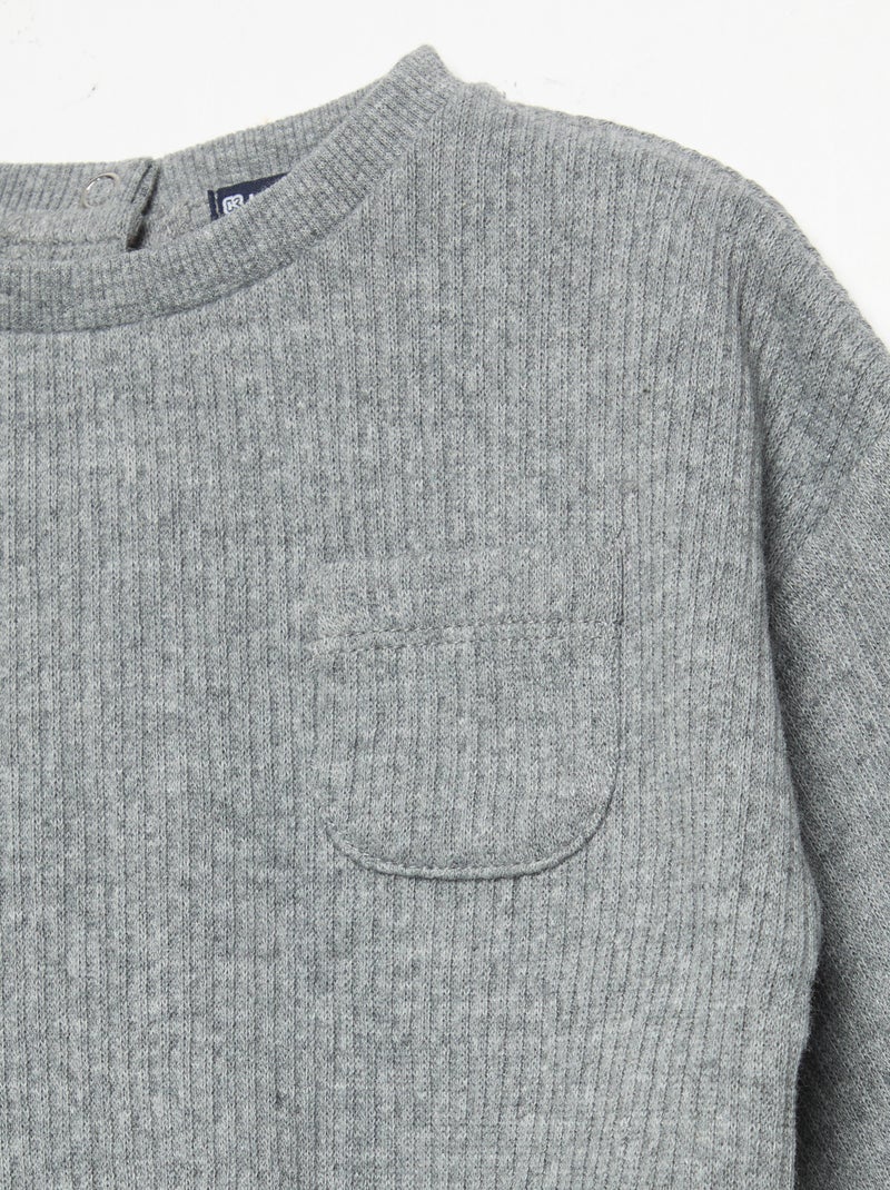Completo 2 pezzi in maglia a costine - Felpa + pantaloni Grigio - Kiabi