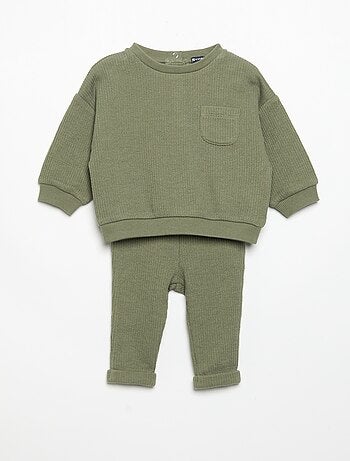Completo 2 pezzi in maglia a costine - Felpa + pantaloni