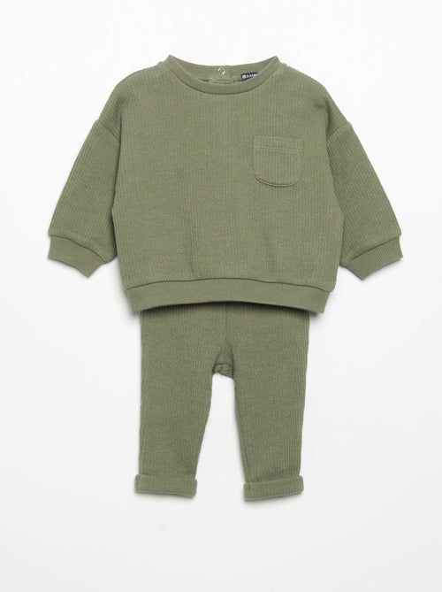 Completo 2 pezzi in maglia a costine - Felpa + pantaloni - Kiabi